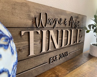 Last Name Sign | Custom Wood Sign | Established Sign | Home Sign | Personalized Wedding Gift | Wedding Sign | 3D Sign | Family Name Sign