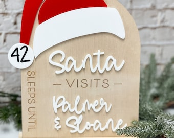 Christmas countdown sign - Sleeps until Santa - wood and acrylic Christmas sign - Christmas Decor
