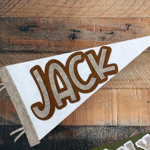 Custom name felt pennant, personalized baby gift, neutral nursery decor, personalized baby boy girl name flag, felt pennant personalized