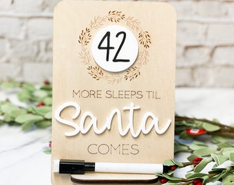 Christmas countdown sign - Sleeps until Santa - wood and acrylic Christmas sign - Christmas Decor