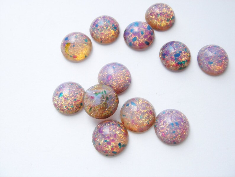 12 Vintage Glass Fire Opal Round Cabochons HC089. - Etsy