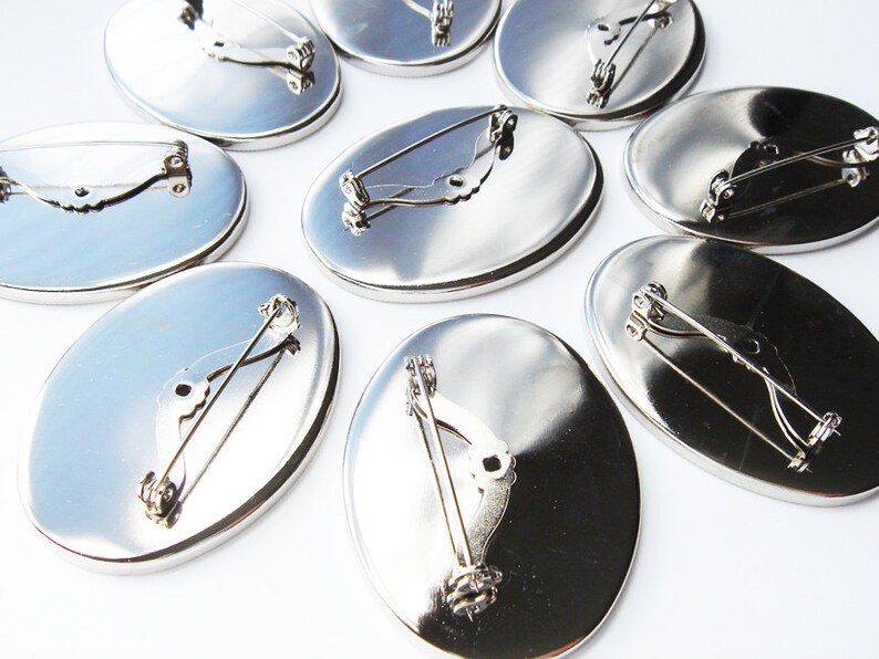 9 Vintage Silver Tone Oval Brooch Findings HC135. Etsy