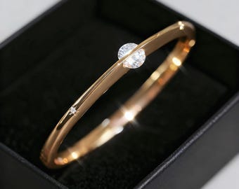 Moissanite Solitaire Bangle, Minimalist Rose Gold Holiday Jewelry, Anniversary Gift, Gifts for her, Gift for birthday