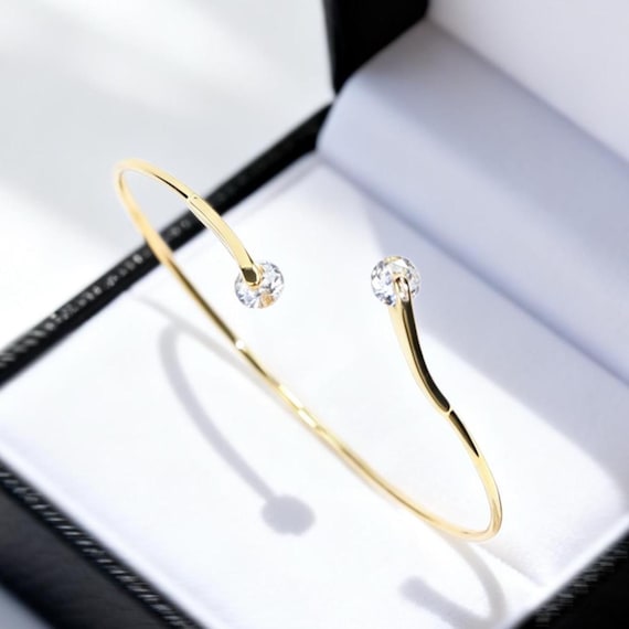 Minimalist Gold Cuff Bracelet, Dainty CZ Bypass Bangle, Open Stacking Jewelry, Clean Girl Aesthetic, Bridesmaid Gift, Everyday Gold Cuff
