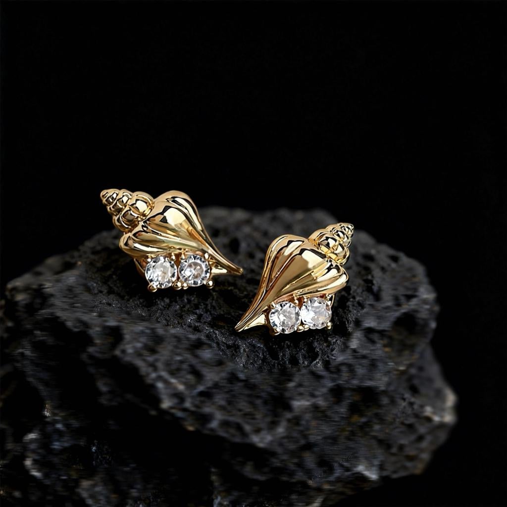 Gold Conch Shell Earrings • Zircon Ocean Studs, Summer Jewelry - Etsy