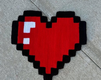 Pixel Heart Tufted Rug, 8-Bit Love Carpet, Handmade Gamer Room Decor