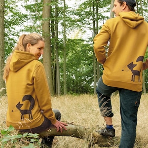 Bio Hoodie unisex Franzi Fuchs in ochre für Männer und Frauen / Kapuzenpullover Herren in gelb