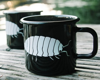 Assel-Tassel :) / Emaille Tasse in schwarz made in Europe / emailletasse groß und grau / camping becher Schweden