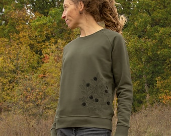 Organic sweatshirt women / sweater women blueberry in khaki