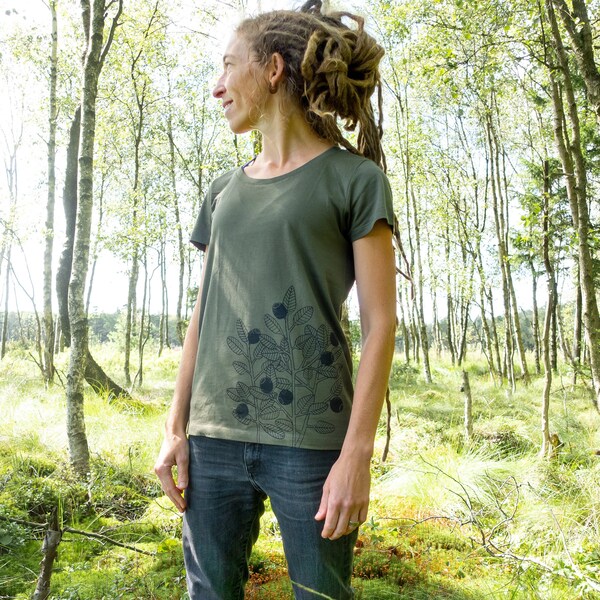 T-shirt femme bio / T-shirt femme myrtille en kaki