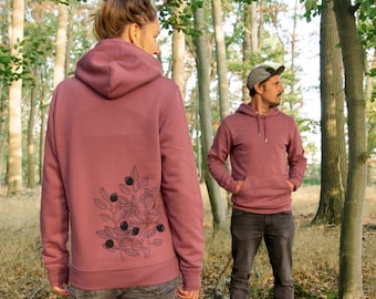 Sudadera con capucha orgánica para mujer con arándanos en rosa / sudadera con capucha para mujer / sudadera con capucha con motivo natural estampado en la espalda