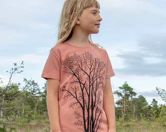 Alder with Magpie T-shirt for children made of organic cotton in rose clay