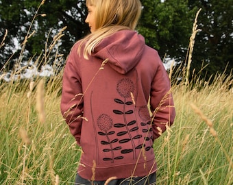 Biologische hoodie kids / hoodie kids / sweatshirt kids Bosbloemen in hibiscusroos