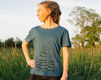 Koszulka damska organiczna z leśnymi kwiatami / Koszulka do jogi dla kobiet / Koszulki damskie / Koszulka boho