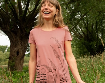 Organic Tshirt Women / T-Shirt Women Forest Meadow in canyon pink