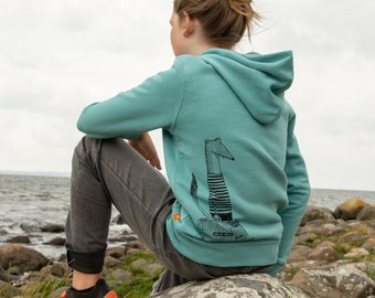 Organic Hoodie Children / Hooded Sweater Children / Sweatshirt Children Reisewiesel in teal monstera