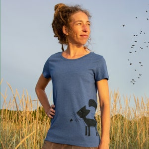 Fox T-shirt women in dark heather indigo / womens clothing / gift for women / T-shirt with print / print T-shirts animals