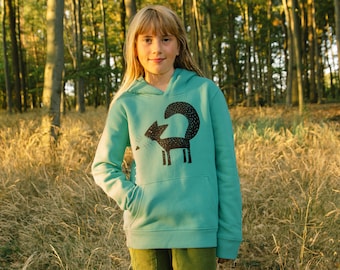 Felpa con cappuccio biologica per bambini / maglione per bambini / felpa per bambini Franzi Fuchs in verde acqua Monstera