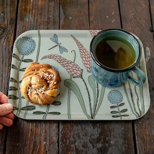 Small tray &quot;Forest Meadow by Day&quot; 27 cm x 20 cm / Children&#39;s plate dragonfly / decorative wooden tray / rectangular trays