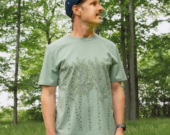 Men's Birch Tree T-Shirt, Hand-Printed Screen-Printed Shirt with Tree Motif, Forest Design, Gift for Hikers and Outdoor Enthusiasts, Organic Cotton, Unisex