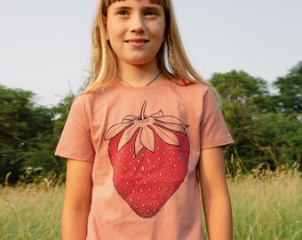 Erdbeer T-Shirt in rose clay / bio T-shirt für Kinder in rosa