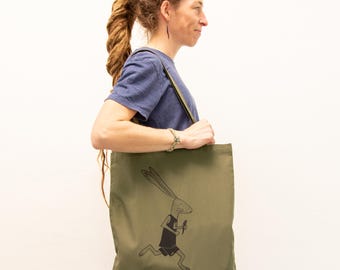Bolsa de yute orgánico con forma de conejo para correr en verde / Bolsa de yute para corredores o deportes escolares / Bolsa de compras