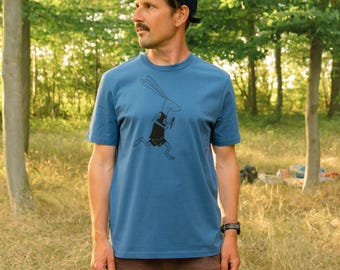 Running Rabbit T-Shirt Men unisex in mindful blue / Runner T-Shirt for Men / Rabbit T-Shirt Men / Gift for Runners and Runners