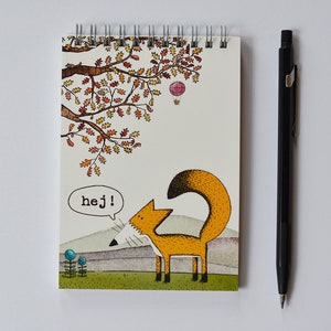 Cuaderno espiral Din A6 con zorro / bloc de notas Din A6 / cuaderno / diseño sueco / 50 hojas / 10,4 x 14,8 cm