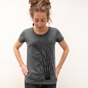 hand-printed organic T-shirt women alder with magpie / Yoga T Shirts Women / T-Shirts Women / T-Shirt Women