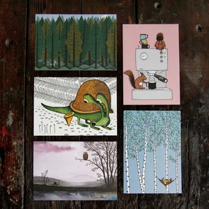 5 Postkarten mit Illustrationen aus dem hohen Norden / Postkarten Set A