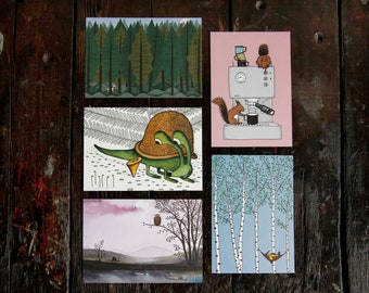 5 cartes postales avec illustrations du Grand Nord / set de cartes postales A