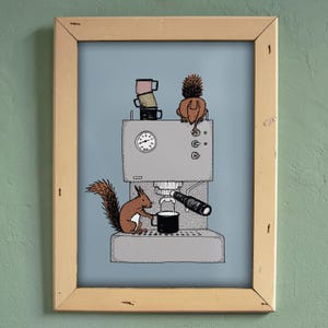Espresso poster met eekhoorn / Koffie poster koffiemachine / koffie poster / espressomachine poster koffie A4 en A5