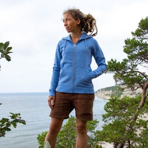 Veste sweat bio femme / veste à capuche femme / sweat à capuche femme aulne avec pie en bleu chiné image 4