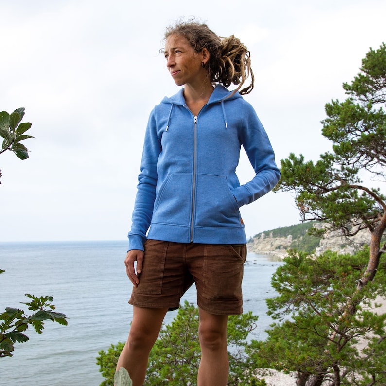 Organic sweat jacket women / hooded jacket women / hoodie women alder with magpie in heather blue image 4