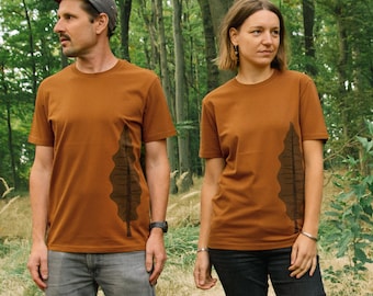 Men's unisex fir tree T-shirt in roasted orange / Tree T-shirts for men / Organic cotton T-shirt / Men's T-shirts