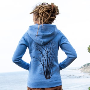 Organic sweat jacket women / hooded jacket women / hoodie women alder with magpie in heather blue