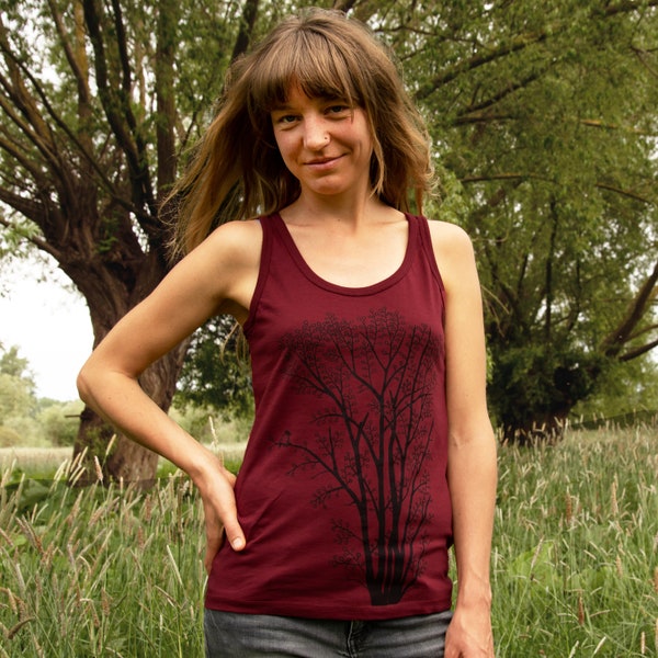 Bio Tank-Top Damen weinrot / Top Frauen / Tank-Top mit Pflanzen print in burgundy /Sommer Bekleidung für Damen