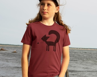 Organic Fox T-shirt for children, burgundy / T-shirt for children in burgundy