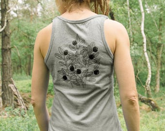 Blueberry tank top for women / women's top made of organic cotton in heather grey