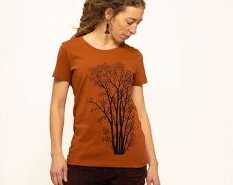 Organic ladies T-shirt orange / Boho T Shirt organic with tree / Gift for girlfriend