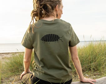 Assel T-shirt dames in kakigroen / biologische T-shirts dames / dames t-shirts hippie / dames t-shirt boho met kever