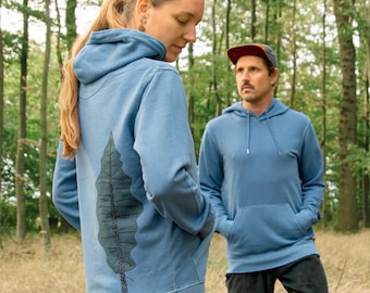 Sudadera con capucha orgánica abeto en azul unisex para mujer y hombre / sudadera con capucha para mujer / 100% algodón orgánico