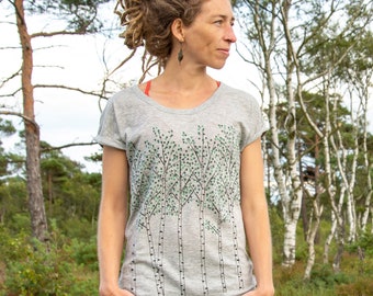 Organic T Shirt Women / Tshirt Women Birches in grey mottled / Scandinavian