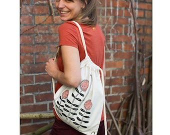Forest flowers bag / gym bag natural white