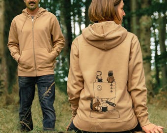 Coffee Squirrel Men's Sweatshirt – Latte Beige, Squirrel Jacket, Coffee Hoodie, Unisex Organic Cotton | Cmig