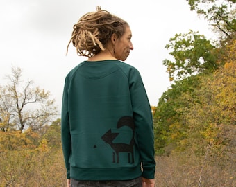 Organic sweatshirt women / pullover fox women in glazed green