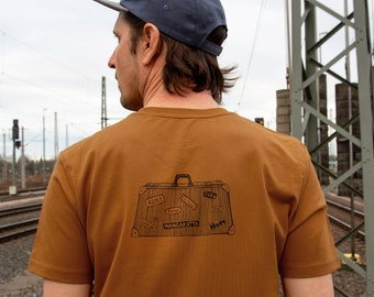 Organic t-shirt men / tshirt men travel suitcase in roasted orange