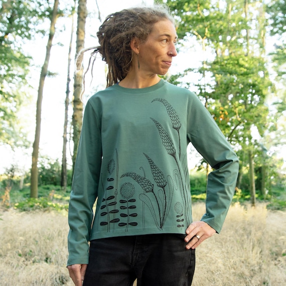 bio Langarmshirt Damen Blumen in green bay / Hippie Longsleeve / boho sweatshirt damen / Damen Langarmshirts Frauen / flower sweatshirts