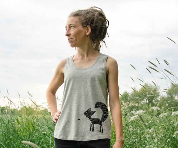 Fox top dames in grijs gespikkeld dameskleding cadeau voor dames tanktop grijs met print print t shirts dieren Etsy Belgie