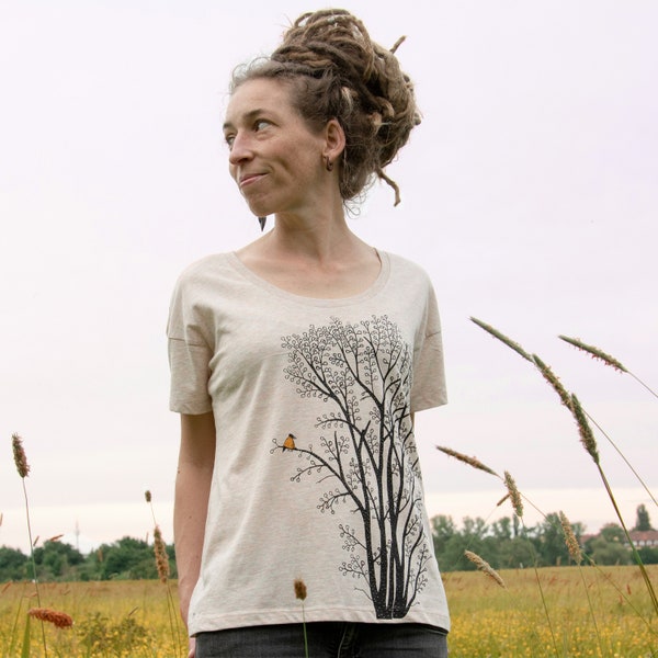 Organic T-shirt women alder with magpie in heather rainbow / women's top / gift for girlfriend / T-shirt for women